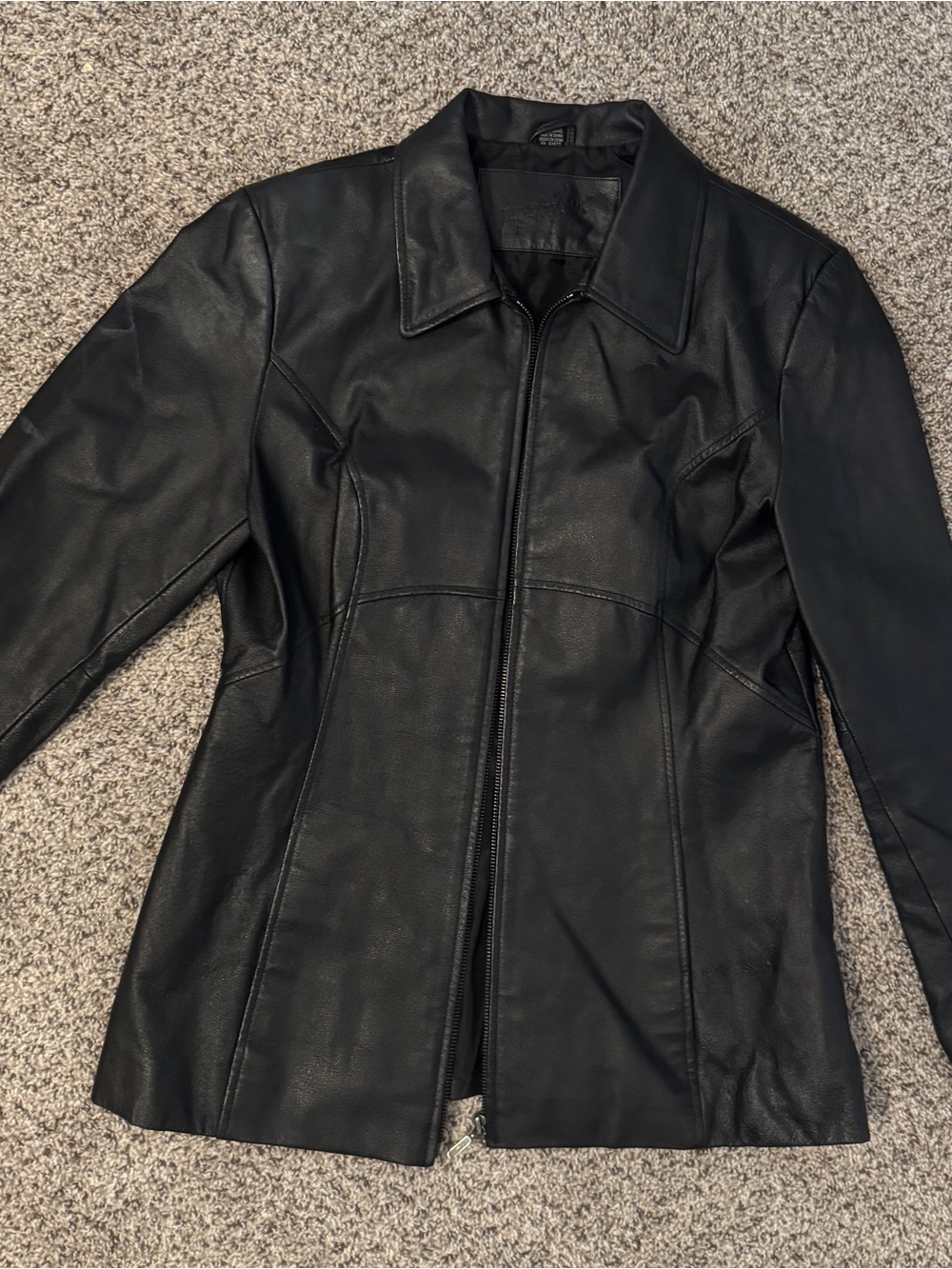 Vintage Black Leather Zip-Front Jacket